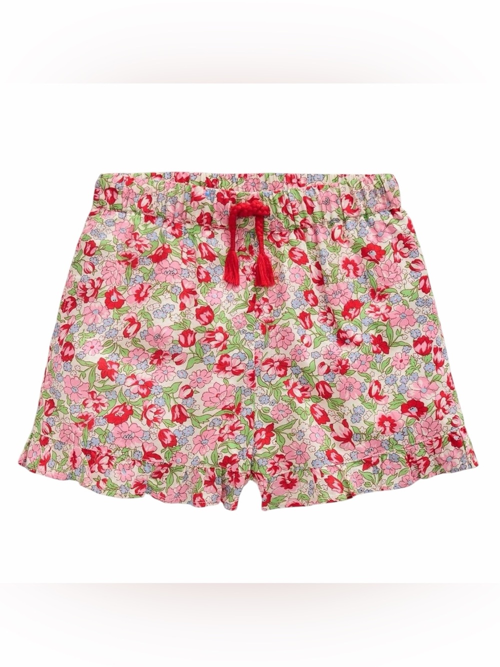 Mini Boden Pink 100% Cotton Floral Print Frill Hem Woven Shorts BNWT Size 5 NEW